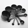 Herramientas para hornear juego de 10 piezas negro diez piezas juego de cuchara medidora de plástico taza medidora bol medidor herramienta de pesaje para hornear