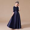 Vestido Formal para Niñas, Vestido de Noche de Piano Elegante de Alta Gama, Vestido Largo de Princesa, Vestido de Pasarela con Lentejuelas de Cuello Redondo para Niños