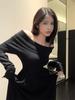 Vestido de un hombro de alta gama estilo francés Otoño e Invierno Nueva Moda Elegante Estilo Puro Lustre Cintura Falda Larga para Mujer