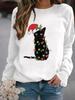 Estación independiente transfronteriza otoño e invierno mujer copa de vino gato con sombrero de Navidad estampado 3D personalidad manga larga calle cuello redondo suéter