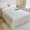 Faldón de Cama Acolchado Grueso 100% Algodón Pieza Única Estilo Princesa Borde de Encaje Cubre Cama de Algodón Puro con Borde de Falda Cubierta de Sábana Cubierta de Contorno de Cama