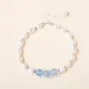 Cadena para Clavícula de Aguamarina Natural, Pulsera de Perlas de Agua Dulce, Diseño de Aretes de Aguamarina, Set de Joyería de 3 Piezas de Lujo Ligero