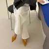 Sapatos de Trabalho Femininos Verão 2026 Novo Estilo Retro Francês Bico Fino Camurça Salto Grosso Solado Macio Slip-On