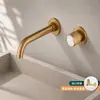 Grifo de lavabo integrado de pared, frío y caliente, todo de cobre, lavabo oculto, grifo empotrado en la pared
