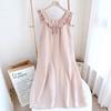Vestido Camisola de Gaze de Algodão Puro Estilo Ins com Babados Feminino Pijama Roupa de Dormir Vestido Longo Versão Fina Estilo Ins
