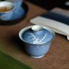 Salpicadura azul dibujo de orquídea pintado a mano cubierta plateada Tazón hogar cerámica juego de té kung fu antiquemaduras dos piezas Tazón de té tazón de mano