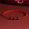 Pulseira de Madeira de Pessegueiro Benmingnian Bênção Corda Vermelha para Mão com Contas Masculina e Feminina Tornozeleira Vermelha Grande Tornozeleira Ritual Templo Joias de Templo Pulseira