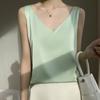 Seda cetim alça de ombro colete feminino verão novo slim-fit V-neck curto elegante interior top moda curto