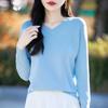 Nova Blusa de Tricô de Algodão Puro com Decote V para Primavera e Outono, Manga Longa, Macia, Solta, Cor Lisa Simples, Estilo Estrangeiro, Camada Base para Mulheres