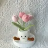 Tulipán Gordo Colorido Tejido a Mano en Maceta de Lana Regalo de Navidad Decoración del Hogar Adornos de Escritorio