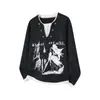 Camiseta de manga larga estilo retro americano de dos piezas falsas para hombre, nuevo diseño de moda primavera y otoño 2026, top holgado de manga corta
