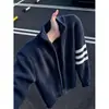 Suéter de tricô com três listras, cardigã masculino, jaqueta, outono/inverno, caimento solto, estilo casual, design novo e popular, atacado para exportação e vendas transfronteiriças