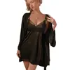 Kameixue Sexy Conjunto de Camisón con Tirantes de Encaje y Malla Ropa de Dormir Ropa de Casa Atrevido Vestido de Gasa para Provocar Conjunto 1906