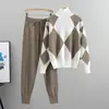 Estação Europeia da Amazon Transfronteiriça Conjunto Esportivo Casual Feminino Outono e Inverno Novo Estilo Redutor de Idade Moda Suéter de Gola Alta Calça Skinny Conjunto de Duas Peças