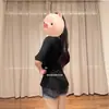 Camiseta Estilo Coreano Garota Picante Decote V Cintura Marcada Manga Três Quartos para Mulheres, Verão Fina Caimento Solto, Emagrecedora, Top Relaxado de Meia Manga