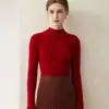 Suéter 100% cachemir puro para mujer, cuello semi alto, corte ajustado, suave y acogedor, base de punto, suéter liso otoño e invierno 2026