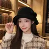 Chapéu estilo francês outono e inverno com laço, chapéu balde quente de lã para mulheres, versátil, elegante, casual, moderno, atacado