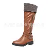Nuevas Botas Largas de Comercio Exterior 2026 Invierno Deseo Sitio Independiente de Amazon Comercio Exterior Europeo y Americano Botas de Cuero para Mujer de Tacón Bajo Talla Grande