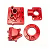 Mecanizado CNC de Ningbo: Juego completo de placas de asiento de válvula de fluido y conectores de brida de aluminio anodizado rojo