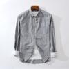 Camisa de manga larga de lino retro fina de primavera para hombre, transpirable, de color sólido