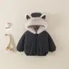 Bonito abrigo grueso para niños y niñas, abrigo para bebé con forro de felpa, nueva chaqueta peluda con capucha de dibujos animados para niños de otoño e invierno
