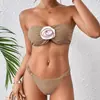 Nuevo Bikini Sexy de Tres Puntos Dividido Europeo y Americano Traje de Baño de Dos Piezas Transfronterizo con Encaje Floral de Amarre