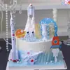 Adornos Decorativos para Pastel de Astronauta, Cohete Brillante, Topper de Planeta para el Primer Cumpleaños del Bebé, Transbordador Espacial, Figura de Astronauta