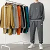 Conjunto de sudadera de punto gofre, holgado y casual, nuevo estilo otoño e invierno, cuello redondo, conjunto de pantalón largo y manga larga para hombre, ropa juvenil, comercio exterior