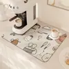Tapete Drenante Cartoon Fofo para Bancada de Cozinha Mesa de Jantar Tigela Hashi Copo Tapete de Isolamento Térmico Mesa de Lavar Louça Tapete Absorvente de Terra de Diatomáceas