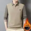 Camisa Polo de Punto Grueso/Extra Grueso Estilo Nuevo Otoño e Invierno Cuello Solapa Manga Larga Negocios Alta Gama para Hombre Dos Piezas Falsas