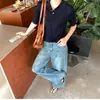 Flor Azul Xu Ye|Jeans Bordados Completos Bordados en Azul Lavados Envejecidos Bordado Pesado Cintura Alta Pierna Ancha Rectos Largos