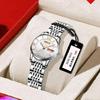 Reloj de marca suiza chino e inglés, regalos de comercio exterior, reloj calendario para mujer, correa de acero de aleación de moda, resistente al agua, luminoso.