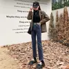 Nuevos jeans rectos retro 2023 para mujer, pequeños, de apariencia alta, de doble botonadura, cintura alta, adelgazantes, pantalones de tubo cortos