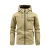 Versión Transfronteriza de la Chaqueta, Nuevo Estilo Otoño Moda Masculina Casual con Capucha Color Sólido Multibolsillos Chaqueta de Trabajo, Cortavientos para Exteriores