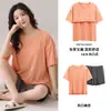 Traje de Verano Dulce y Lindo de Seda de Hielo Acanalado Fresco de Manga Corta Pijama de Verano para Mujer con Almohadillas en el Pecho Ropa de Casa Delgada