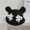 Sombrero de Cuenca Súper Lindo de Invierno para Bebés Niños y Niñas, Sombrero Lindo de Mickey Tomados de la Mano y Orejas, Sombrero de Pescador Cálido de Cachemira para Niños
