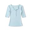 Camiseta Única da Moda com Decote V, Botões e Manga Média para Mulheres, Estilo Europeu e Americano, Cor Sólida, Sexy, Elástica, Top Justo