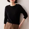 Camiseta base feminina de cashmere sem costura, peça única, gola redonda, novo suéter de tricô liso de cor sólida para outono e inverno, manga longa