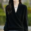 Suéter de lana pura para mujer, jersey holgado de manga larga con cuello en V cruzado, moda coreana, otoño e invierno, 24 unidades