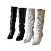 24 botas largas de tacón fino de color liso 2026 comercio exterior otoño nuevo estilo europeo y americano punta fina tacón alto holgadas botas ajustadas para mujer muslo