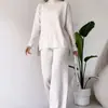 Conjunto de Duas Peças Transfronteiriço para Mulheres Amazon Nova Moda Casual Calças Retas Temperamento Solto Gola Alta Listra Pit Tricotado