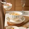 Juego de vajilla de cerámica de color bajo vidriado estilo ins minimalista para uso doméstico, que incluye tazones, platos, tazones para sopa, tazones para fideos, tazones para arroz y cubiertos