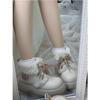 Botas de Neve Brancas de Lã de Cordeiro Quentes para Mulheres 2024 Inverno Forradas com Lã e Espessas Botas Curtas da Moda Fofa de Menina Suave
