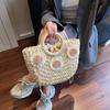 Bolso de Mano Versátil de Moda Tejido de Paja Semicircular Nuevo Bolso Tejido de Gran Capacidad Estilo Vacacional Bolso de Playa Cesta de Verduras de Mano
