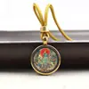 Colgante redondo de thangka pintado a mano en dorado, colgante mini de thangka de los ocho santos protectores Huang Cai de vidas pasadas, collar de thangka