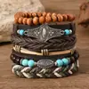 Pulsera Bohemia Retro Europea de Cuero Personalizada de Venta Caliente Pulsera de Cuero Tejido Multicapa Pulsera Retro Apilable para Hombres