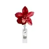 Porta-credencial acrílico retráctil giratorio de flor de orquídea, fácil de jalar, para personal médico, clip para credencial, hebilla de fácil extracción, regalo