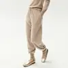 Pantalones cómodos de corte relajado: pantalones de punto de cachemira para mujer con cintura elástica, cordón, diseño estilo linterna y perneras cónicas
