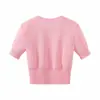 Ins estilo europeo y americano transfronterizo 2026 nueva moda elegante para ir al trabajo manga corta cuello redondo hombreras acolchadas casual chaqueta corta de punto