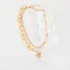Cadena para Clavícula de Aleación Retro Europea y Americana de Doble Capa Collar de Perlas Asimétrico Personalizado para Mujer